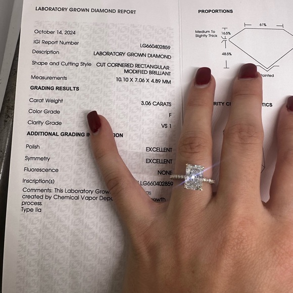 3.06 carat f vs1 radiant cut diamond engagement ring - Picture 12 of 12